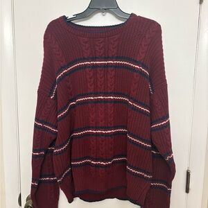 Vintage grandpa 100% cotton cable-knit sweater Claybrooke maroon & navy men’s XL